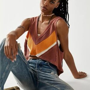 Free People We The Free Fuego Tank Crop Top Women’s Small Rust Brown Chevron